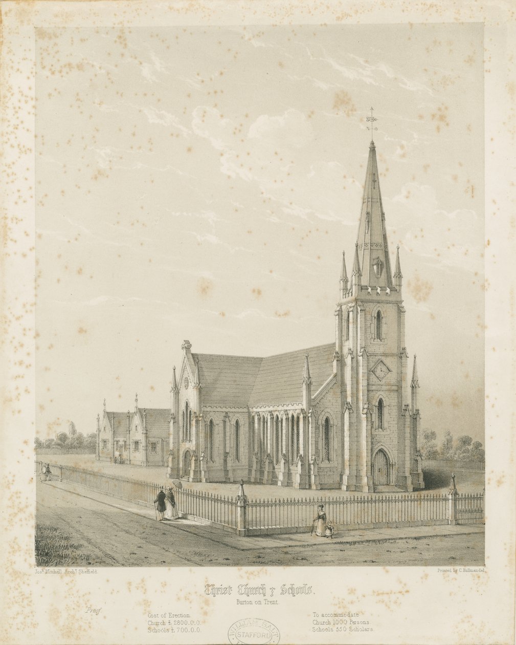 Burton-upon-Trent – Christ Church and Schools: metszet, nd [1789-1850] (nyomtatás) alkotó: Charles Joseph Hullmandel