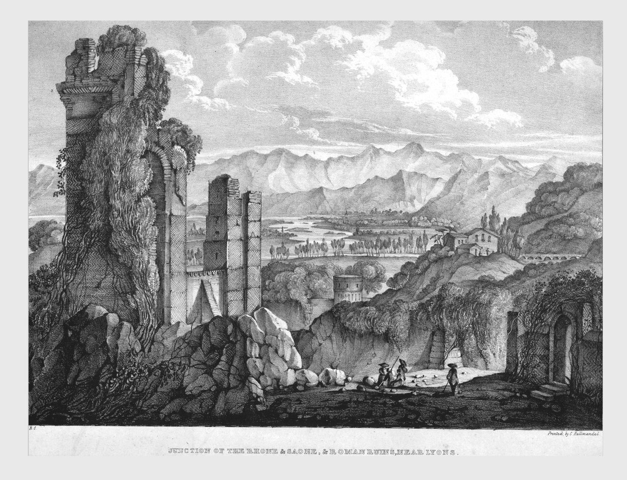 Rhone és Saone csomópontja, római romok Lyons közelében, 1835. alkotó: Charles Joseph Hullmandel