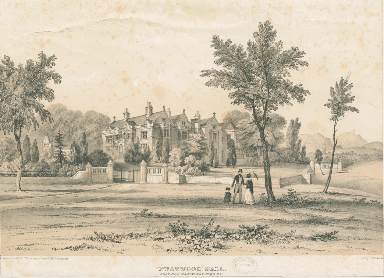 Westwood Hall: színezett litográfia, nd [1832-1841] alkotó: Charles Joseph Hullmandel