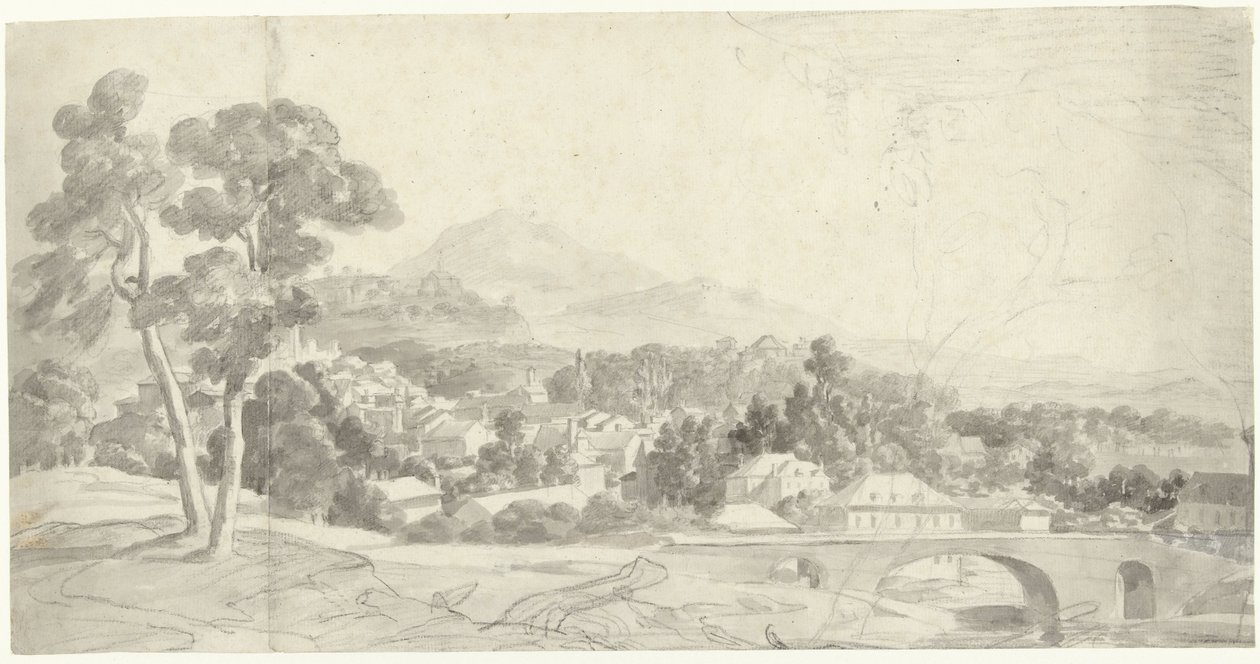 Táj egy várossal egy híd mellett alkotó: Charles Joseph Natoire (attributed to)
