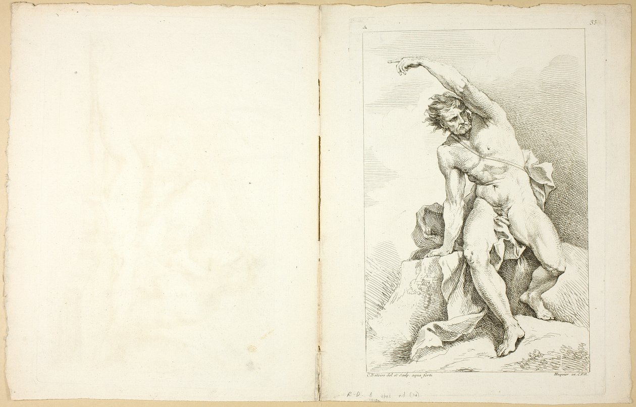 A Premier livre de figures d’Academies figurája (recto és verso), részben a Királyi Akadémia professzorai által metszett alkotó: Charles Joseph Natoire