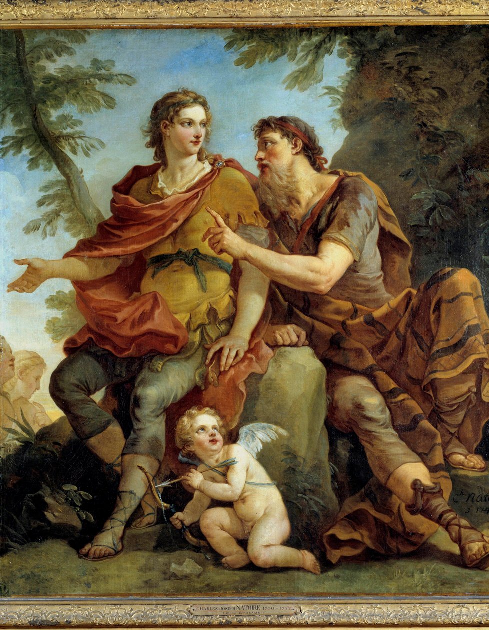 A Telemaque története „A Telemaque figyeljen Mentor tanácsára””. Charles Joseph Natoire festménye (Charles-Joseph Natoire alkotó: Charles Joseph Natoire