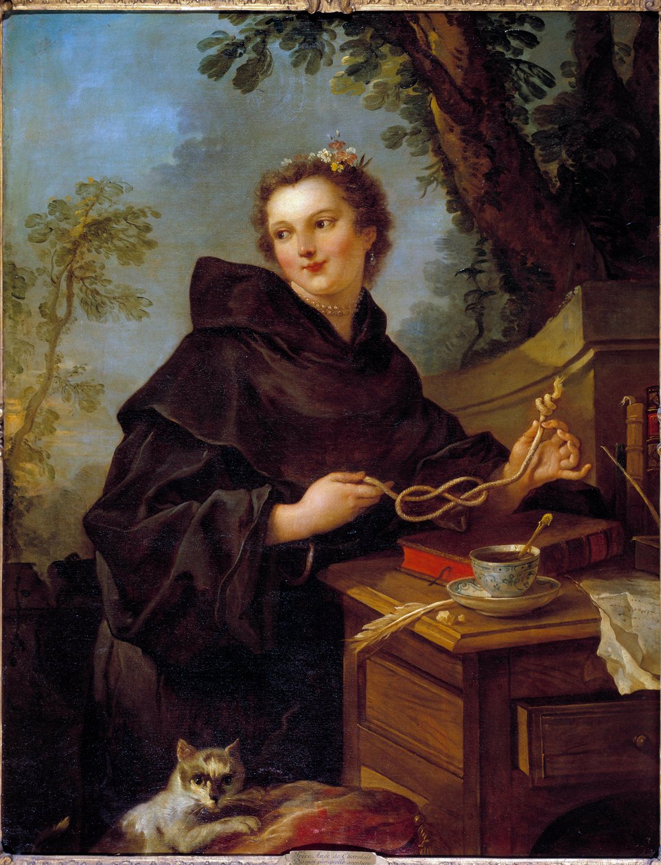 Louise Anne De Bourbon Conde, Mademoiselle De Charolais (1695-1758), XIV. Lajos unokája portréja. Kezei között tengeri csomó (nyolc csomó). Charles Joseph Natoire festménye (Charles-Joseph Natoire alkotó: Charles Joseph Natoire