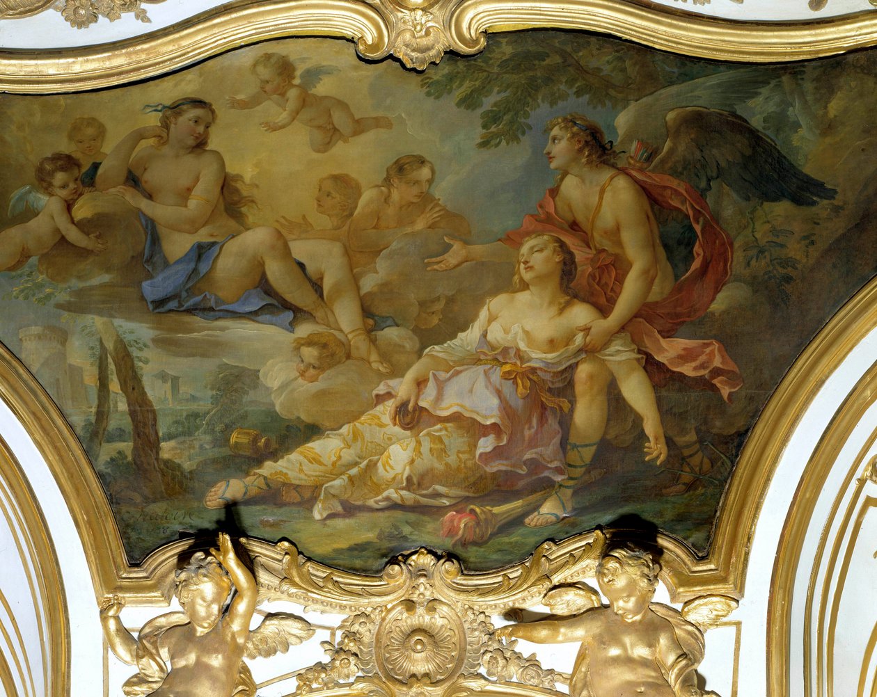 A félelem pszichés hibája a Vénusz mennyezeti festménye, Charles Joseph Natoire (Charles-Joseph Natoire) jelenlétében alkotó: Charles Joseph Natoire