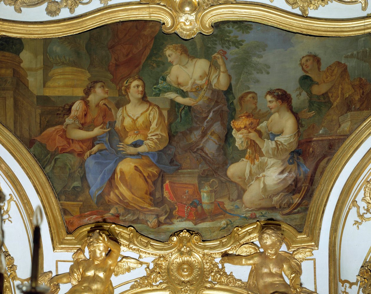 Psyche megmutatja tresorait nővéreinek Charles Joseph Natoire mennyezeti festménye (Charles-Joseph Natoire alkotó: Charles Joseph Natoire