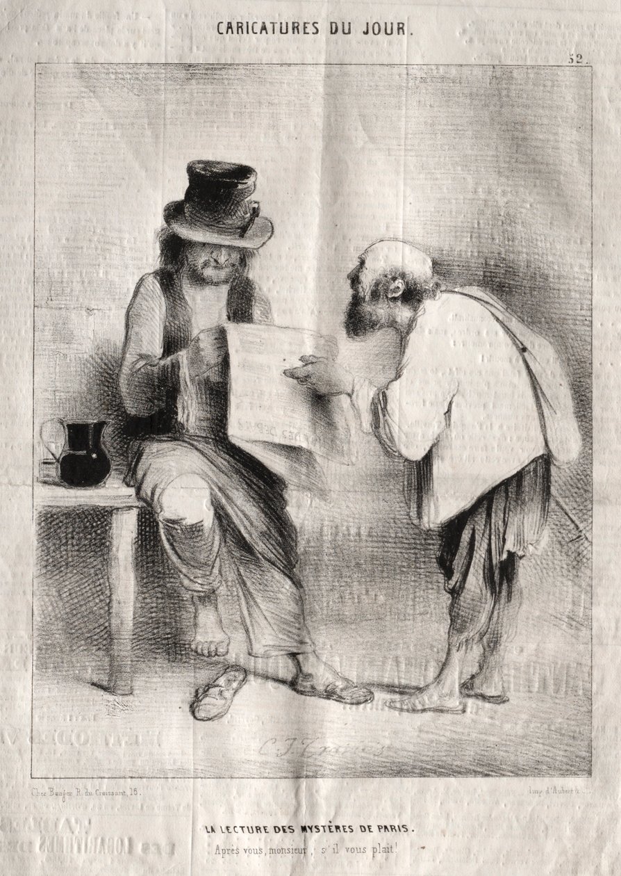 A nap karikatúrái: Párizs rejtélyeinek olvasása. alkotó: Charles Joseph Traviès de Villers