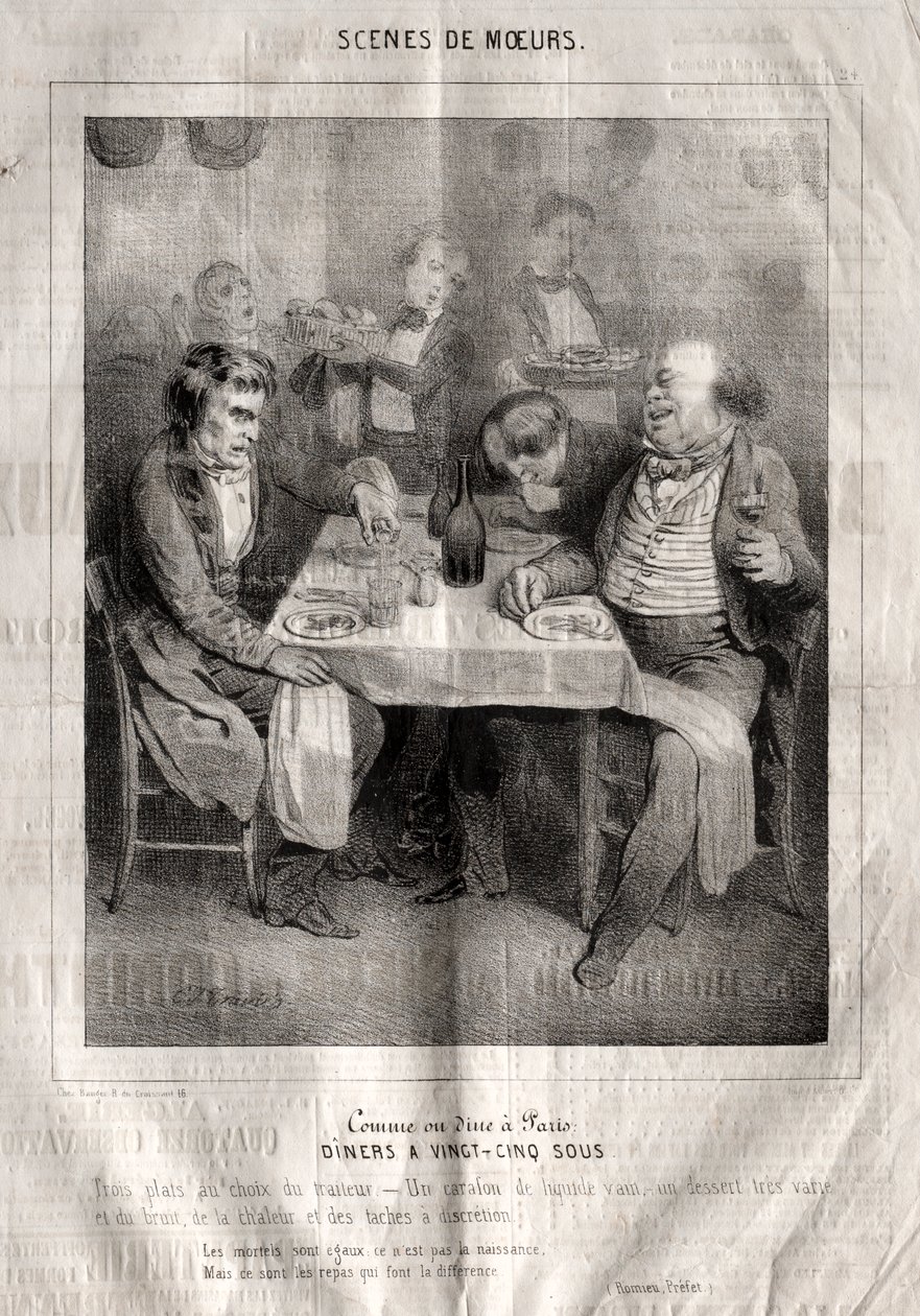 A modor jelenetei: Kedvelj vagy vacsorázz Párizsban. Étkezések huszonöt sous-kor. Három étel a vendéglátó választása szerint... alkotó: Charles Joseph Traviès de Villers