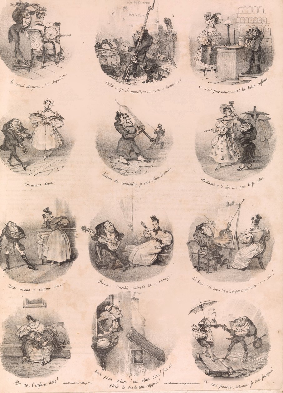 Tizenkét szatirikus matrica Le Charivari, 1832. december 10., 1832. december 1. alkotó: Charles Joseph Traviès de Villers