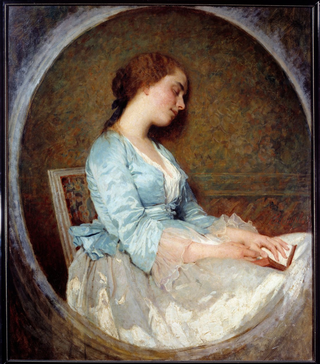 Az álom fiatal nő alszik a könyvén. Charles Chaplin (1825-1891) festménye 1857 V. 1,06x0,92 m Marseille, Musee des Beaux Arts alkotó: Charles Joshua Chaplin