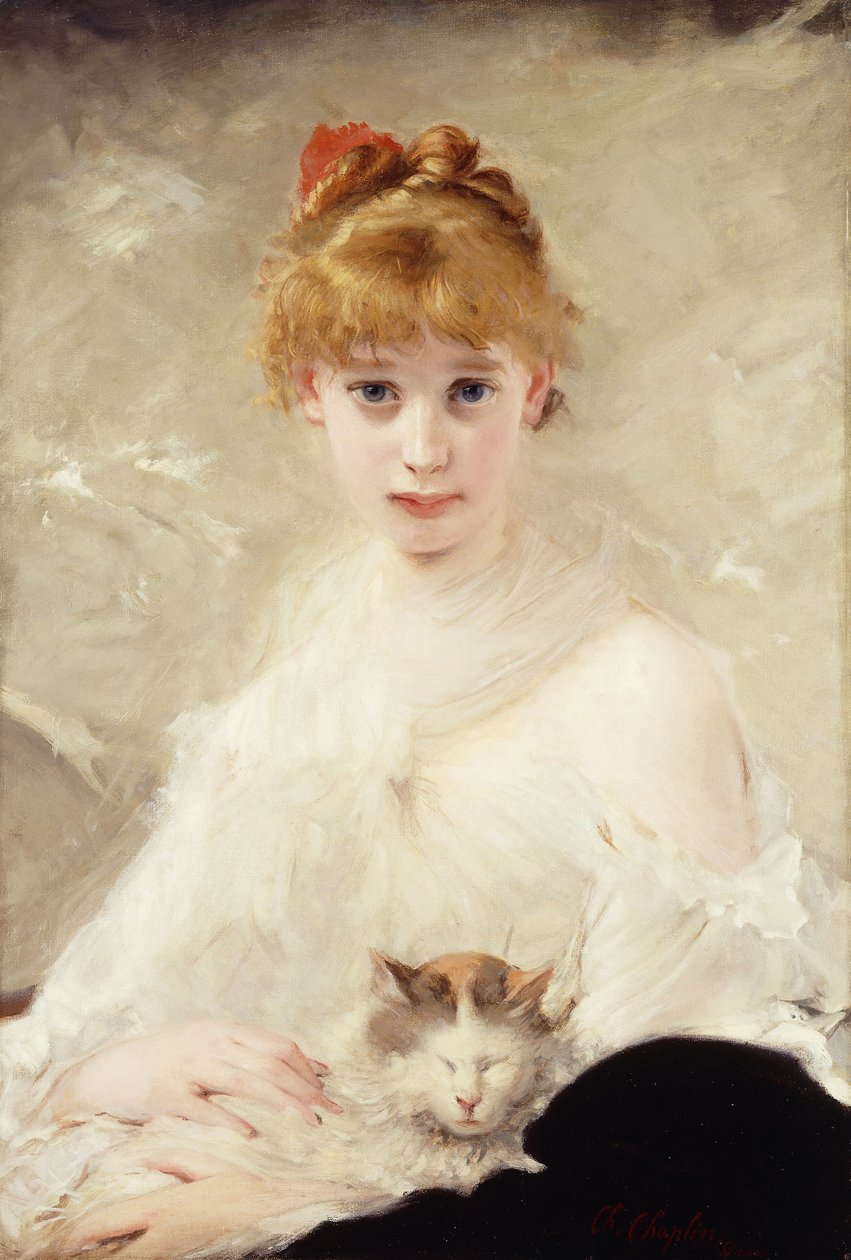 Fiatal lány macskával; A lány a macskával, alkotó: Charles Joshua Chaplin