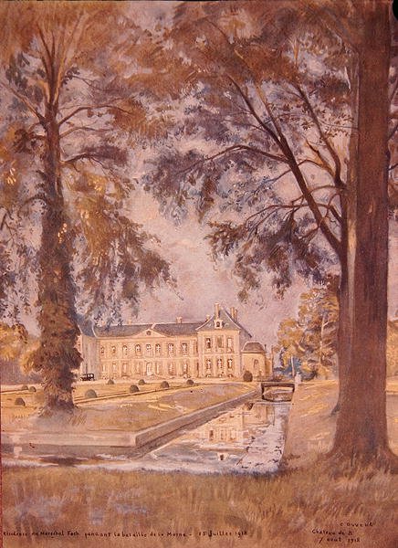 Chateau de Bombon, Melun közelében, Franciaország, 1918. augusztus 7. (akvarell papíron) alkotó: Charles Jules Duvent