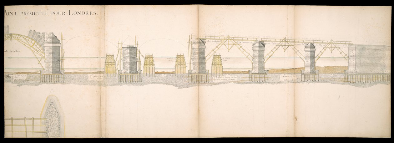 A londoni Temze folyón tervezett híd tervei, BL Maps C.49.e.76 alkotó: Charles Labelye
