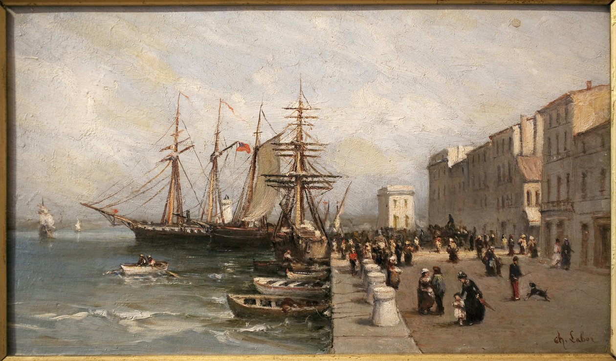 A Quai Saint Pierre és a Vámház Cannes-ban. Labor Károly (1813-1900) festménye, olaj, vászon, 19. század eleje. Musee de la Castre, Cannes. alkotó: Charles Labor
