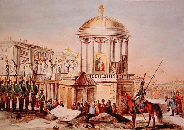 A vizek megáldása Szentpéterváron, 1820 körül (színes litó) alkotó: Charles Lasteyrie du Saillant