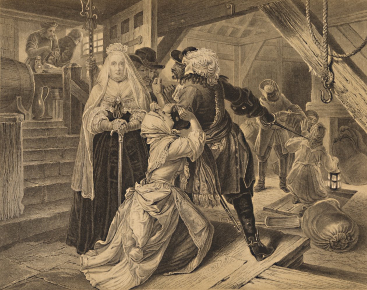 Alice Lisle letartóztatása a Sedgemoor-i csata elől szökevények menedékéért, 1685, 1886 alkotó: Charles Lawrie