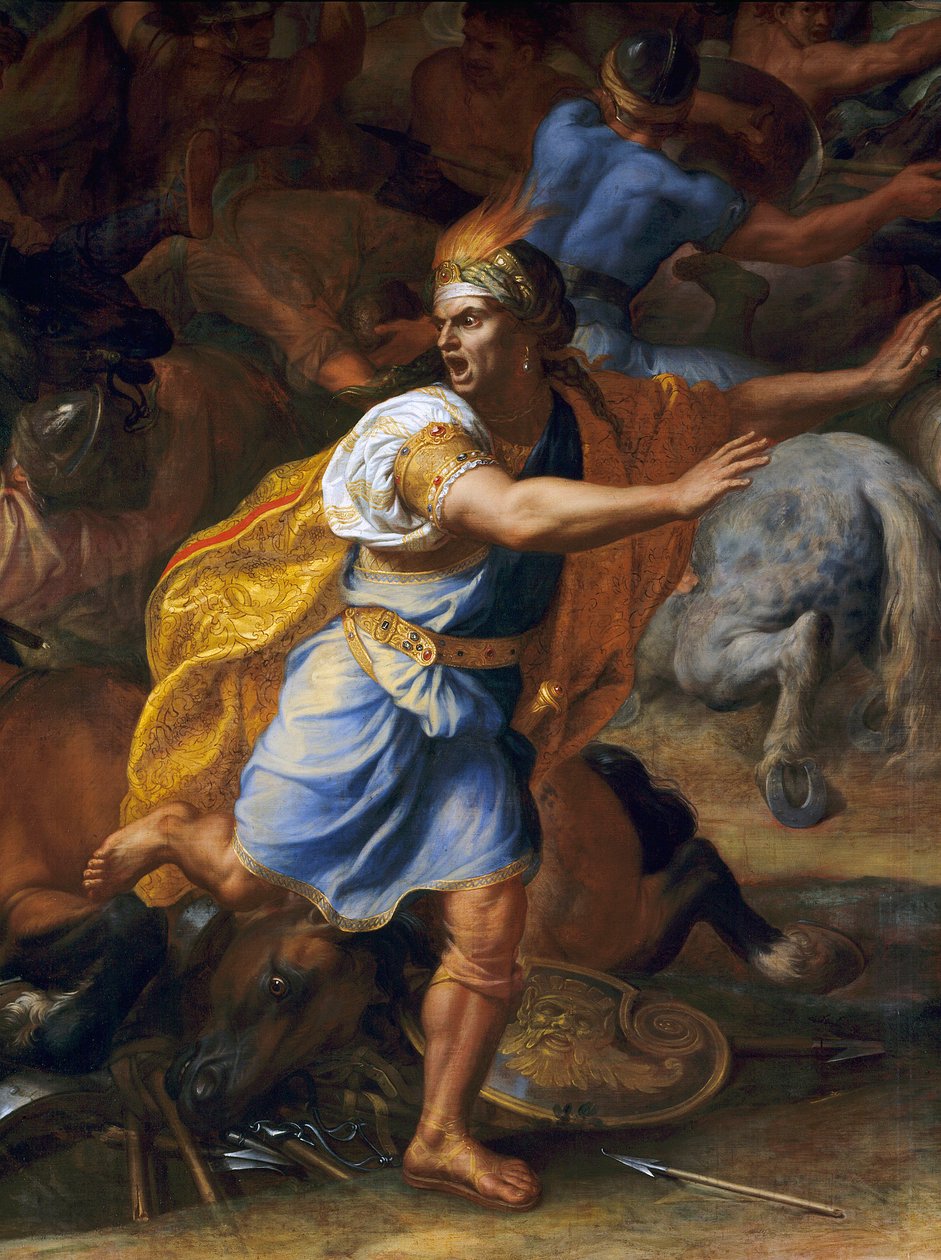 Egy ijedt ember. Az arbelsi csata részlete (régi). Charles Lebrun (Le Brun) festménye (1619-1690) alkotó: Charles Le Brun