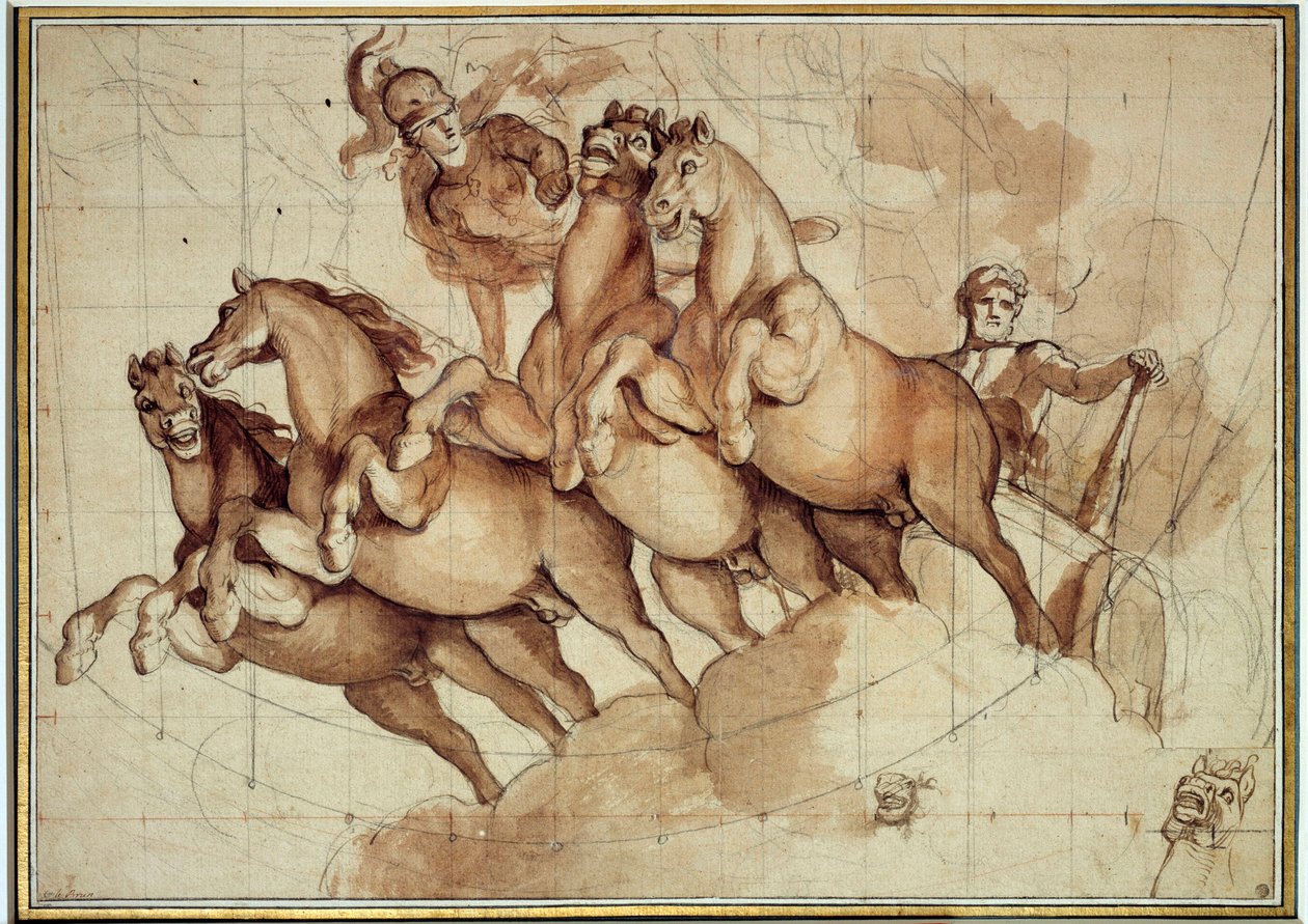 Herkules apoteózisa Vörös krétamosó és fekete tinta – Charles Lebrun (Le Brun) (1619-1690) 17. századi nap. 0,32x0,45 m. Párizs, Louvre Múzeum alkotó: Charles Le Brun