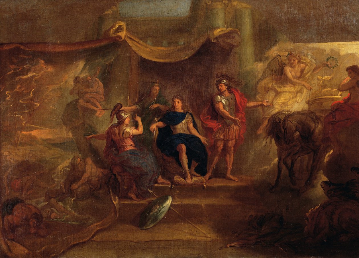 Döntés, hogy háborút indítanak a hollandok ellen, mennyezetfestmény a Versailles-i Galerie des Glaces-től alkotó: Charles Le Brun