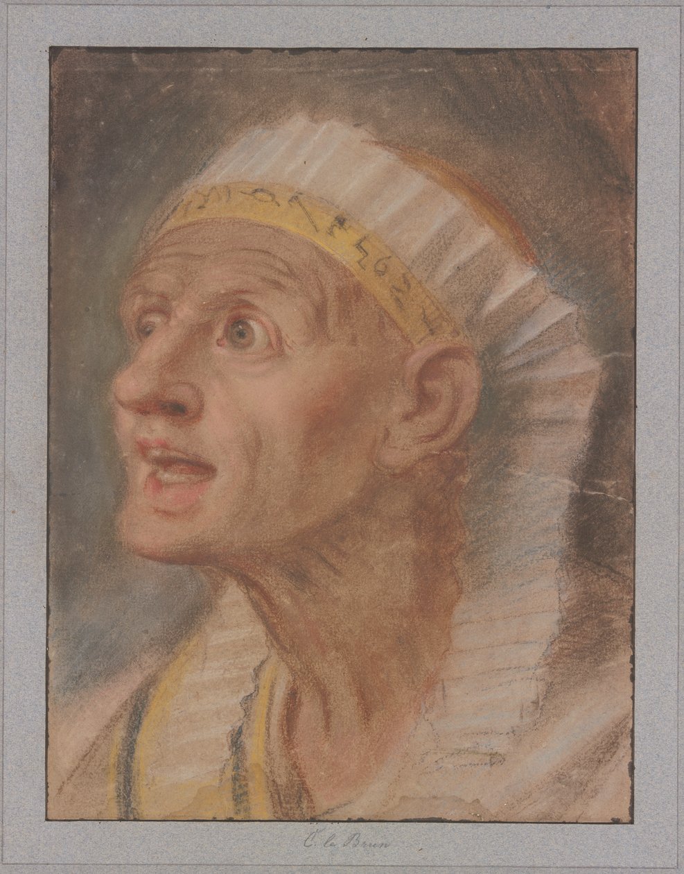 Egy királynő feje egyiptomi fejdísszel „A királynők Nagy Sándor lábainál” című műből alkotó: Charles Le Brun