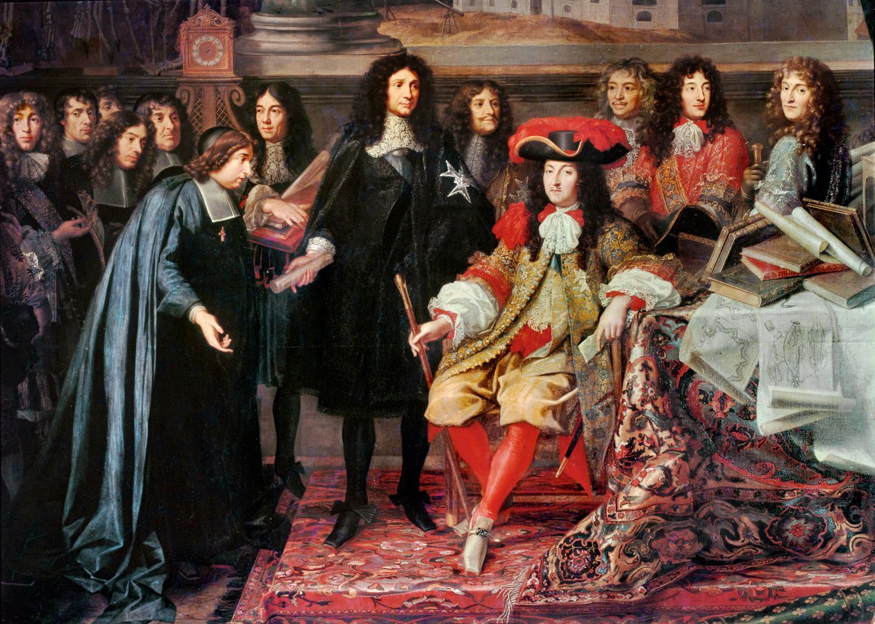 XIV. Lajos megalapítja a Tudományos Akadémiát ... alkotó: Charles Le Brun