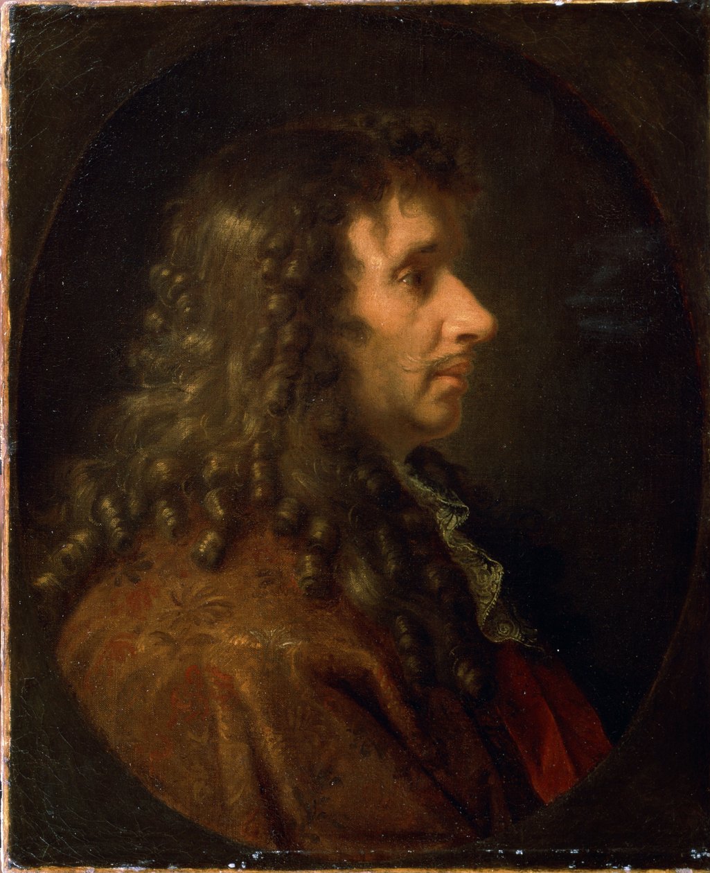Moliere (Jean-Baptiste Poquelin (1622-1673) profilportréja. Festmény, 1660 körül. alkotó: Charles Le Brun