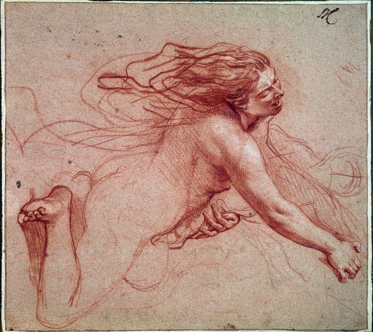 Meztelen nő a térdén. Charles Lebrun rajza alkotó: Charles Le Brun