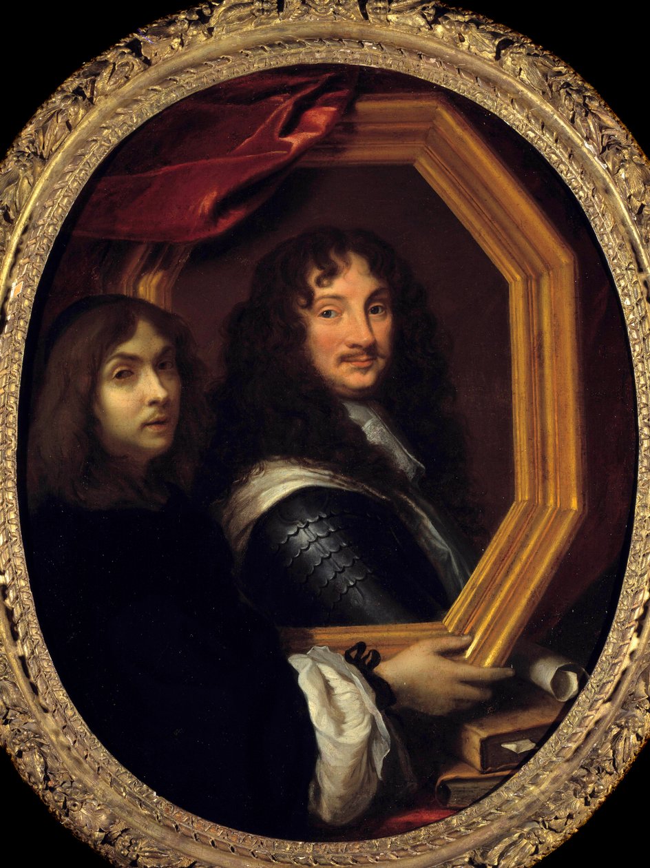 A művész portréja (vagy önarcképe), amely egy katonai képét mutatja be Charles Lebrun (Le Brun) festménye (1619-1690) 17. század V. 1,04x0,85 m - A művész portréja (vagy önarcképe), aki egy katona portréját tartja. Charles Lebru festménye alkotó: Charles Le Brun