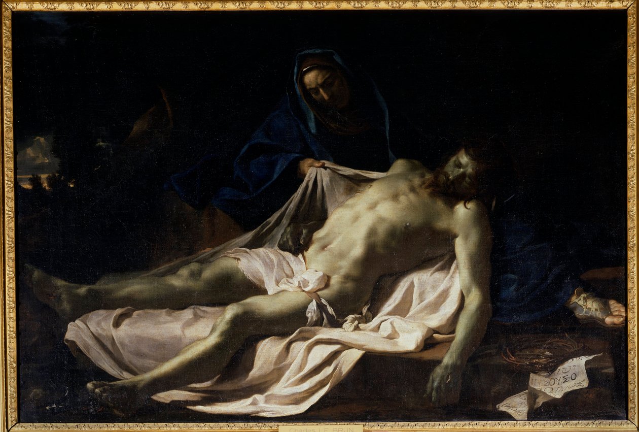 A halott Krisztus a Szűz Pieta térdén. Charles Lebrun festménye alkotó: Charles Le Brun