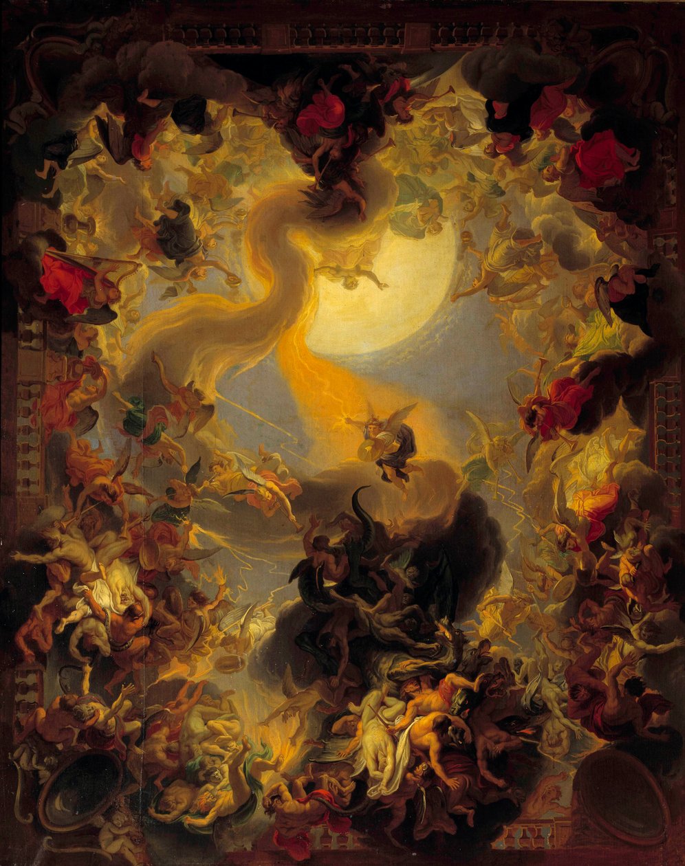 A lázadó angyalok bukása. Charles Lebrun (Le Brun) festménye (1619-1690) alkotó: Charles Le Brun