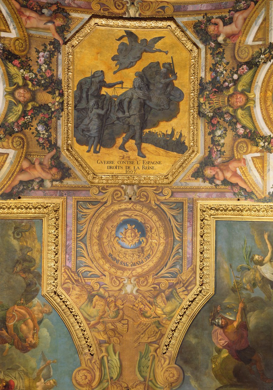 Háború a királynő jogaiért 1667-ben, mennyezeti festmény a Galerie des Glacesből alkotó: Charles Le Brun