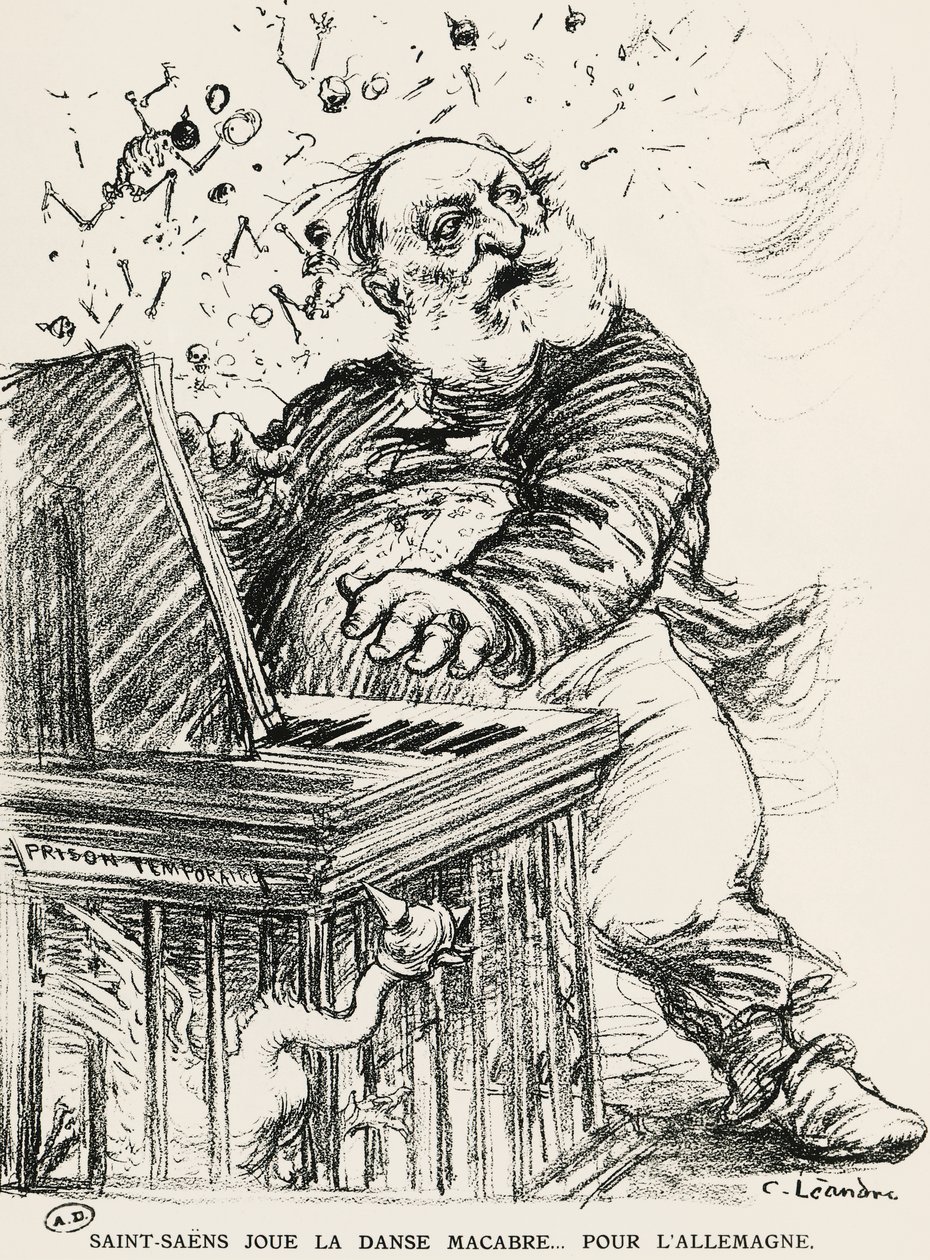 Charles Camille Saint-Saens francia zeneszerző, zongoraművész és orgonaművész karikatúrája alkotó: Charles Leandre