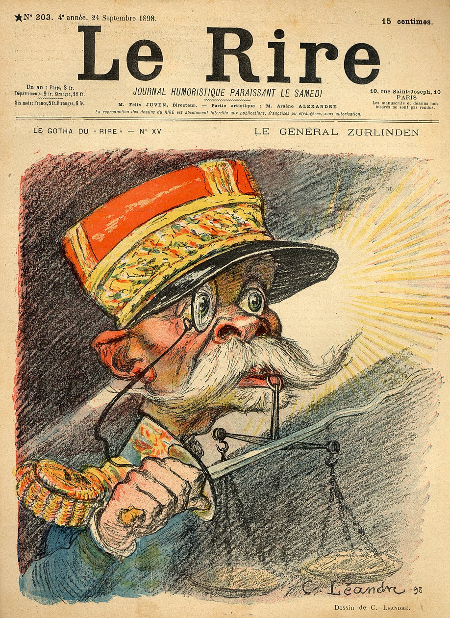 Zurlinden tábornok karikatúrája, a „Le Rire” címlapjáról, 1898. szeptember 24. (színes litó) alkotó: Charles Leandre