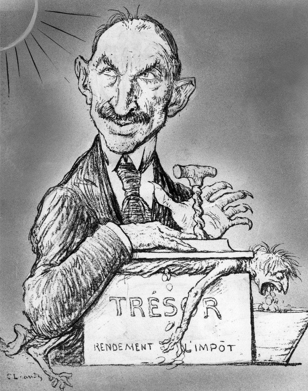 Charles Leandre, a francia pénzügyminiszter, Charles de Lasteyrie karikatúrája megjelent a Le Rire lapban november 26-án alkotó: Charles Leandre