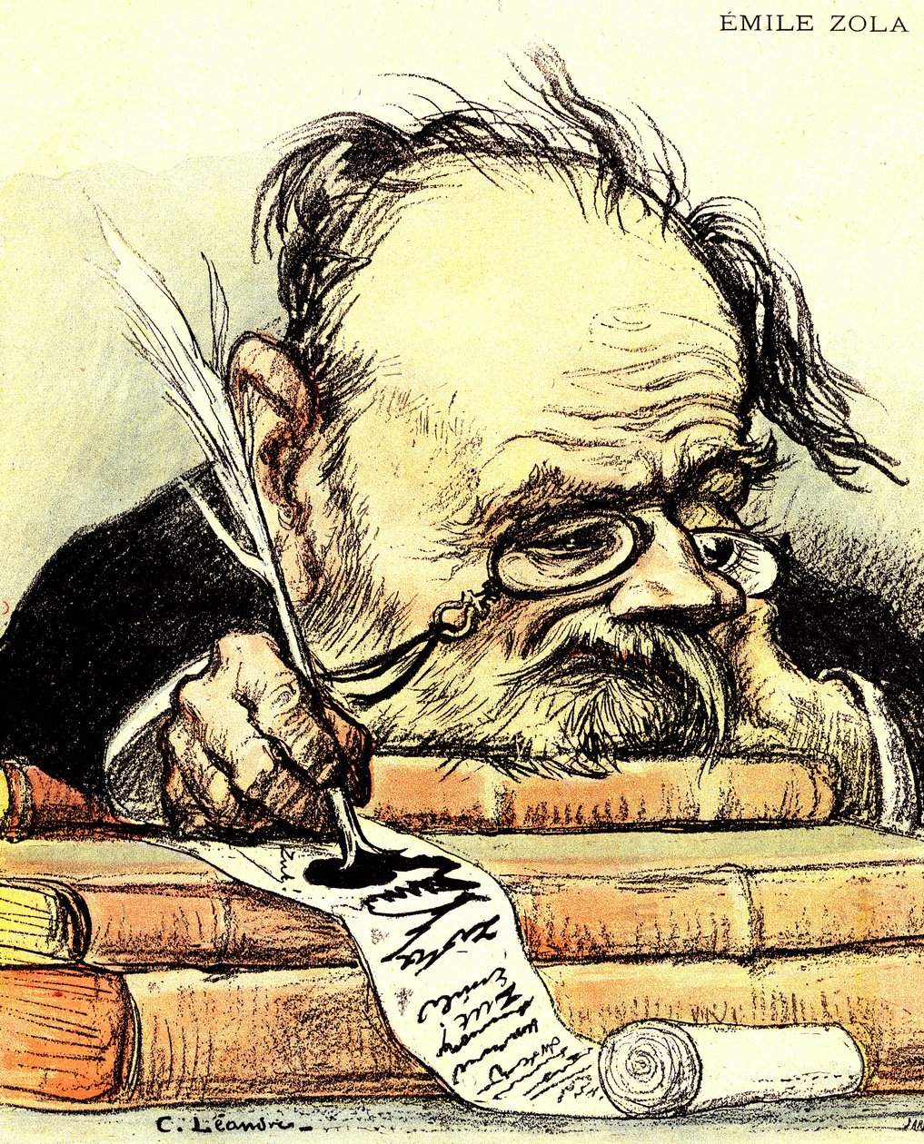 Emile Zola (1840-1902) rajzfilmje, láthatóan hiányzik az ihlet – Charles Leandre illusztrációja a „The Rire” című filmben” alkotó: Charles Leandre