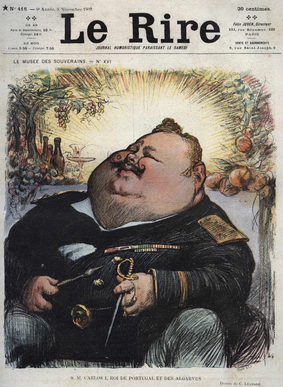 I. Károly portugál király (1863-1908) – I. Károly, Portugália és Algarves királya – Charles Leandre (1862-1934) karikatúrája a „The Rire” című filmben november 8-án alkotó: Charles Leandre