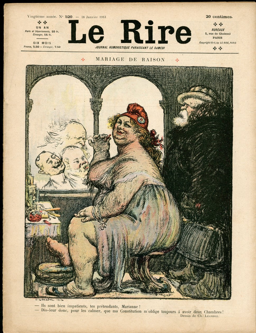 A „” The Laughs” címlapja, színekben szatirikus alkotó: Charles Leandre