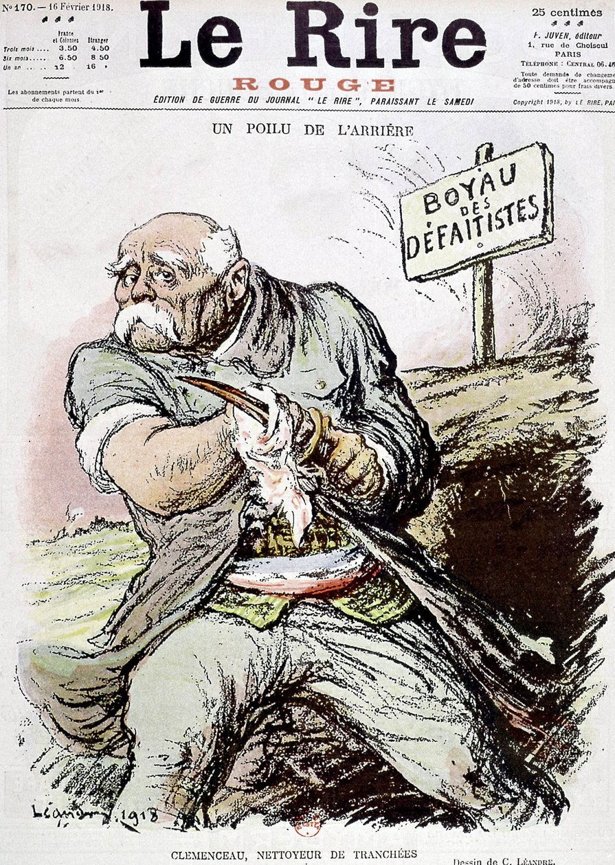Georges Clemenceau (1841-1929) francia politikus, Leandre rajzfilmje, amely az árkok tisztítójaként mutatja be, megjelent a "Le Rire" lapban 1918. február 16-án. alkotó: Charles Leandre