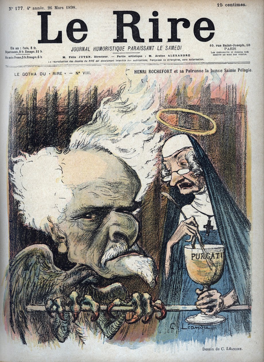 Henri Rochefort és védőszentje, a jó szent Pelagie (Prison de la Sainte-Pelagie) – Charles Leandre (1862-1934) karikatúrája a „Le Rire”-ben 1898. március 26-án alkotó: Charles Leandre