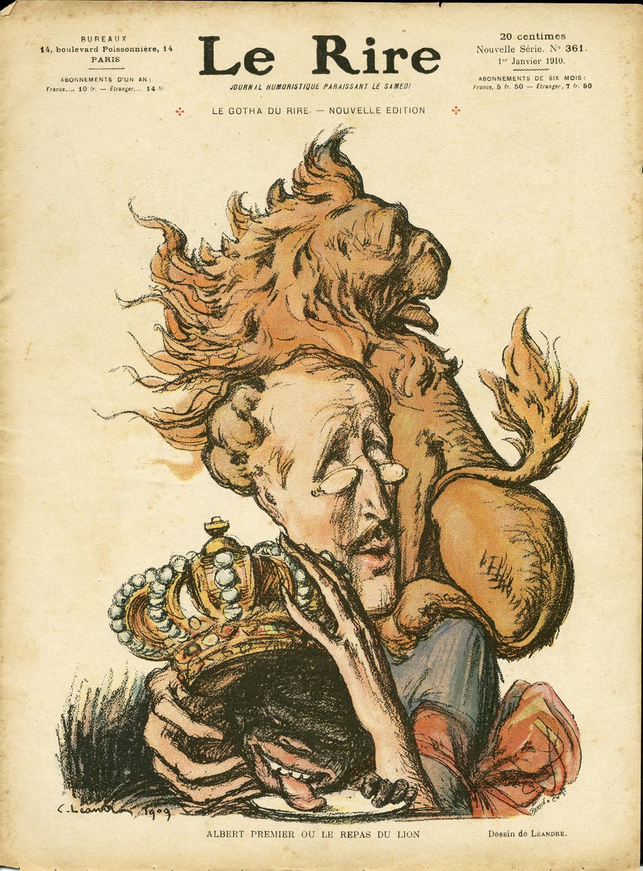 Illusztráció: Charles Leandre (1862-1934) Le Rire-ben, 2010.01.01. - Belgium - Oroszlán/Tigris, Albert 1er (Belgium) alkotó: Charles Leandre