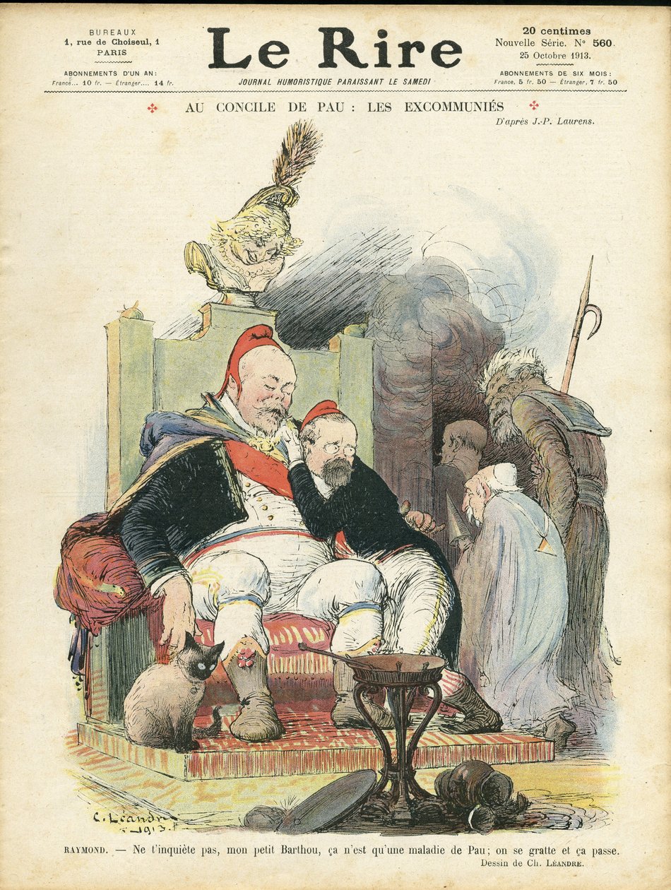 Charles Leandre (1862-1934) illusztrációja a Le Rire borítójára, 13.10.25 - A paui zsinaton: a közösségek - Religion Faith, köztársasági elnök, Chapeau, Fotel (a hatalom jelképe) - Combes Emile (1835-1921), Marianne, Poincare Raymond, alkotó: Charles Leandre