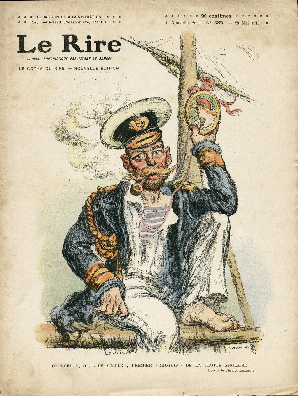 Charles Leandre (1862-1934) illusztrációja a Le Rire borítójára, 2010.05.28. - Anglia, Nagy-Britannia, Folie, Maritime Marine Seaside, Dohányzás, Dohány - George V (1865-1936) alkotó: Charles Leandre