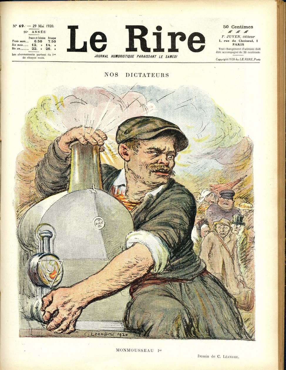 Charles Leandre (1862-1934) illusztrációja a Le Rire borítójára, 20.05.29 - Diktátoraink - Vasúti vonat - Gaston Monmousseau (1883-1960) alkotó: Charles Leandre