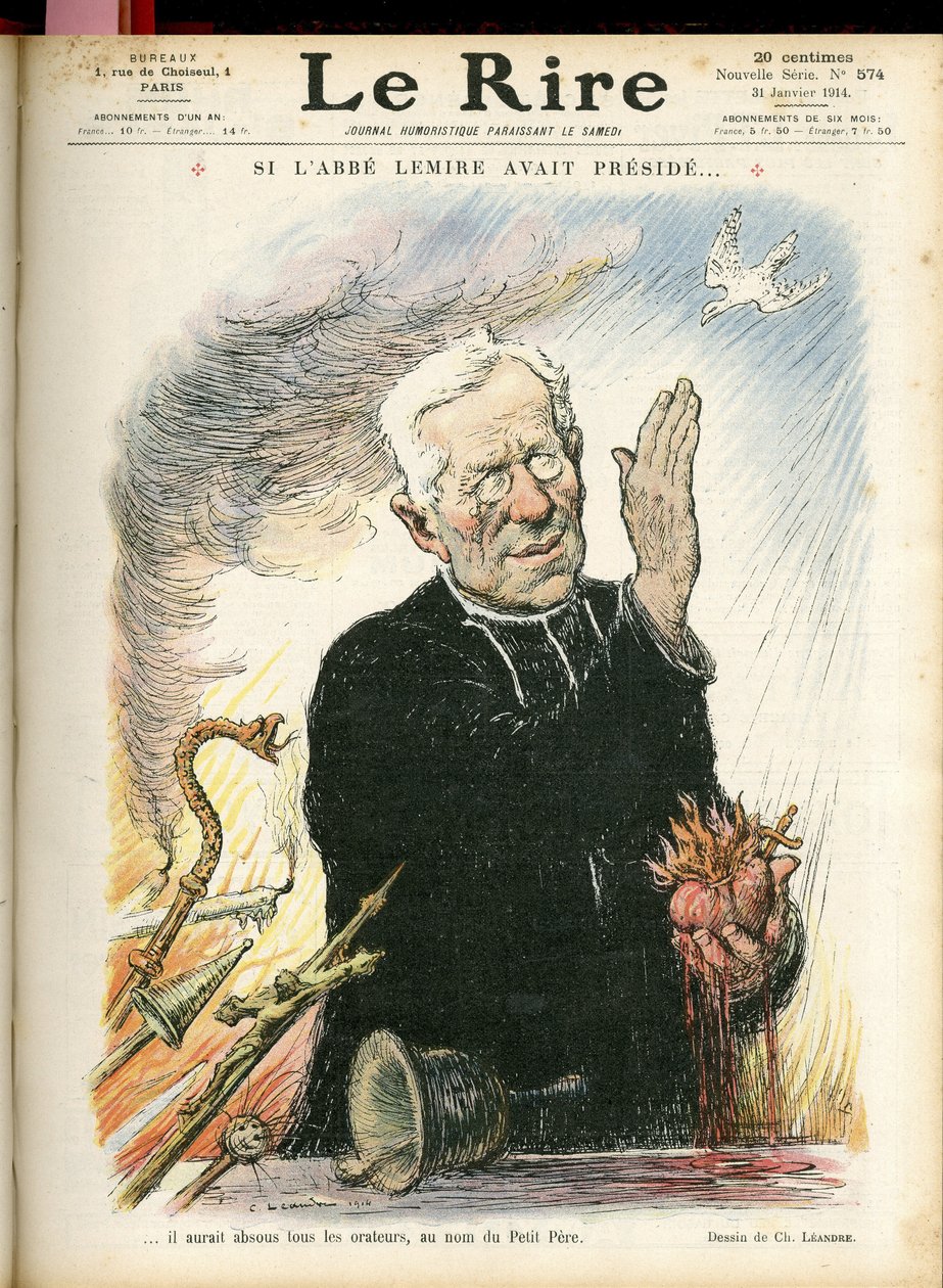 Charles Leandre (1862-1934) illusztrációja a Le Rire borítójára, 14.01.31 - Ha Lemire abbé elnökölt volna... - Valláshit - Jules Auguste Lemire abbé (1853-1928) alkotó: Charles Leandre