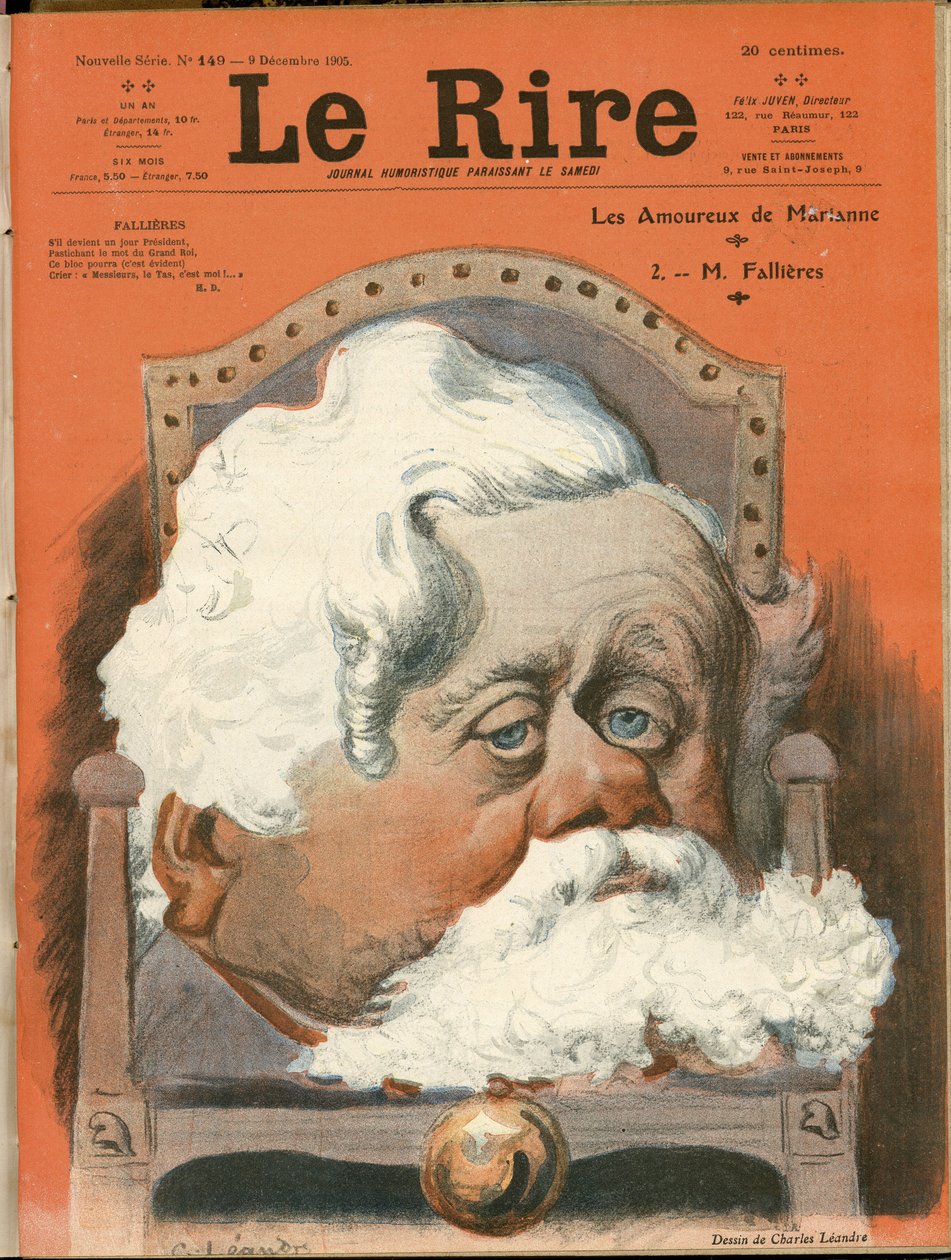 Charles Leandre (1862-1934) illusztrációja a Le Rire borítójához, 149. szám, 2005. 09. 12. - Köztársasági elnök, fotel (a hatalom jelképe) - Fallieres Armand (1841-1931) alkotó: Charles Leandre