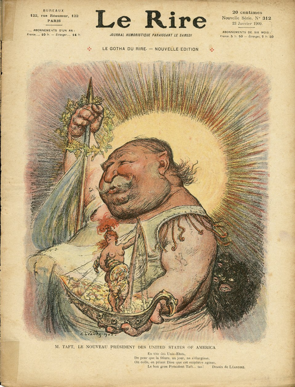 Illusztráció: Charles Leandre (1862-1934) a Le Rire borítójára, 1. sz. 312, 01/23/09 - Amerikai Egyesült Államok Egyesült Államok - William Howard Taft (1857-1930), elnök alkotó: Charles Leandre