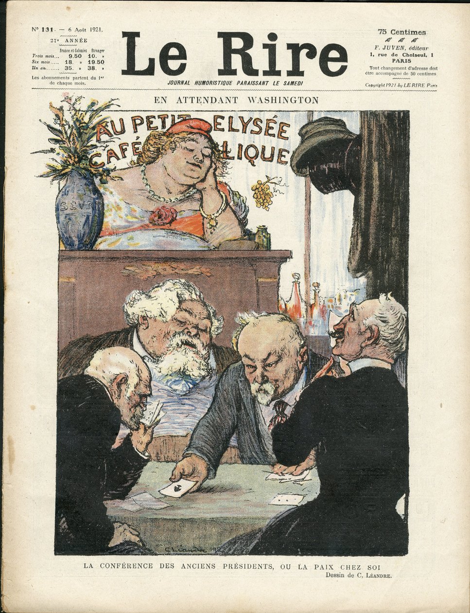 Illusztráció Charles Leandre-ről (1862-1934) a Le Lire-ben, 08.06.21 - Közben Washington - Választások, köztársasági elnök - Marianne, Fallieres Armand, Poinsare Raymond, Deschanel Paul - Kártyajáték alkotó: Charles Leandre