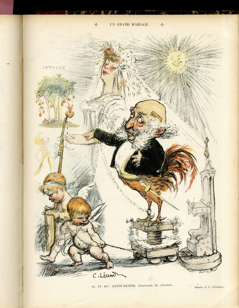 Illusztráció Charles Leandre-ről (1862-1934) a Le Rire-ben, 2004.10.22. - Nagyszerű házasság - Házasság - Rooster, Meyer Arthur - Állatosítás alkotó: Charles Leandre
