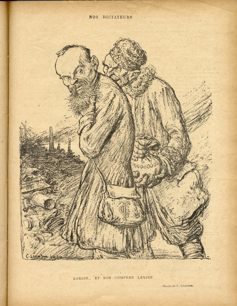 Illusztráció Charles Leandre-ről (1862-1934) a Le Rire-ben, 20.05.29 - Loriot és társa Lenine - Uss - Lenine, Loriot alkotó: Charles Leandre