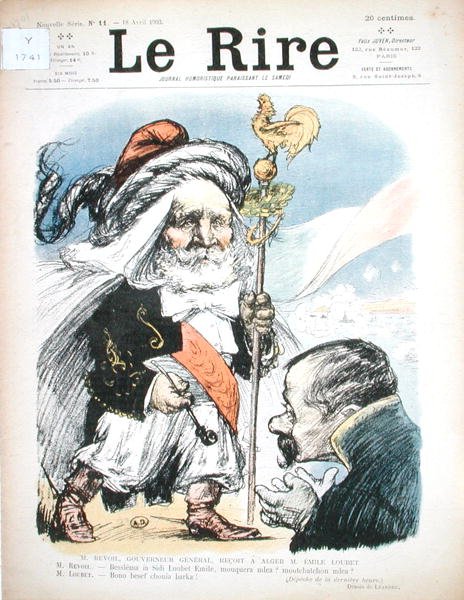 Emile Loubet elnök (1838-1929) fogadása Algéria főkormányzója, A.J.P. Revoil, karikatúra a „Le Rire”-ből alkotó: Charles Leandre