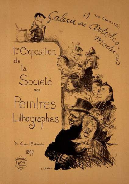 A „The Society of Lithography Painters Exhibition” című plakát reprodukciója a párizsi Galerie des Artistes Modernesben alkotó: Charles Leandre